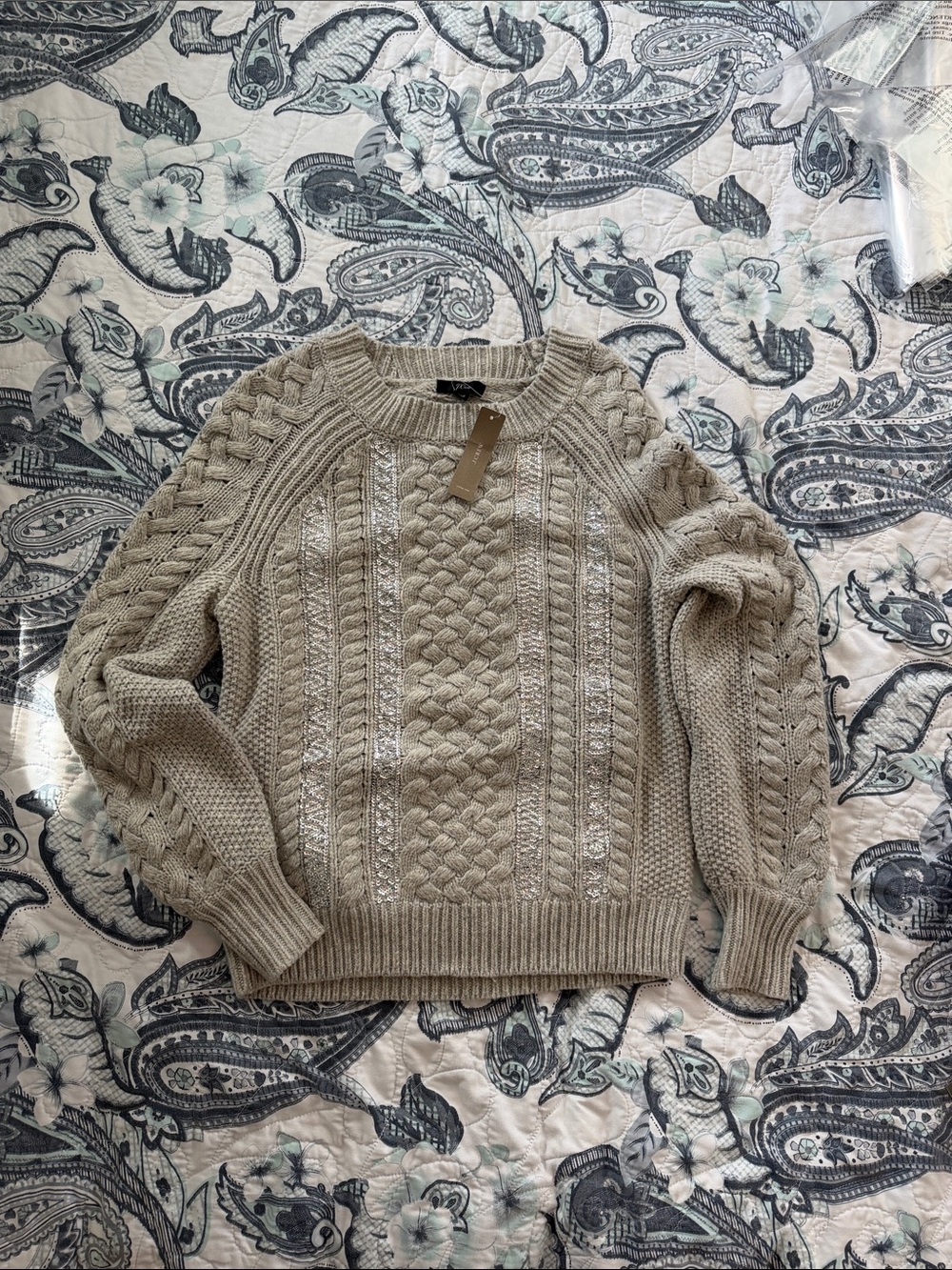 Banana Republic Cable Knit Crewneck Sweater - Light Taupe Merino wool blend NWT